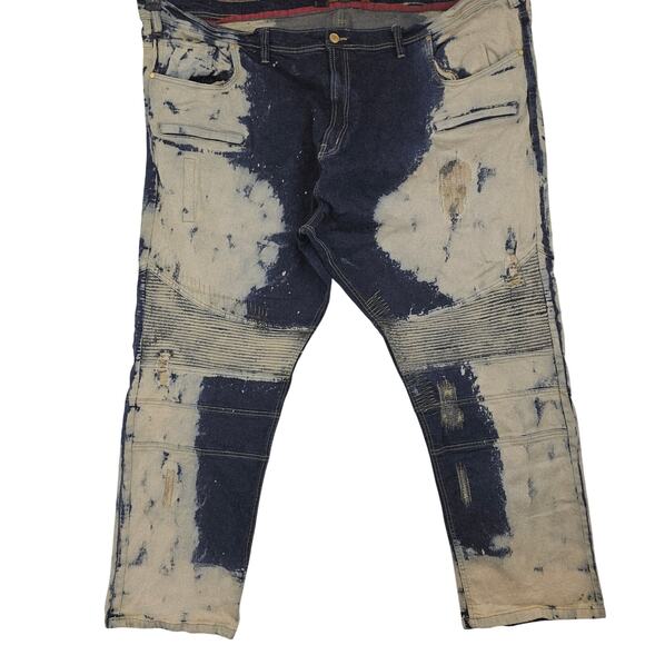 Makobi Moto Biker Jean Blue Acid Skinny Distressed Men's Big & Tall 60 x 33 3739 - Picture 1 of 9
